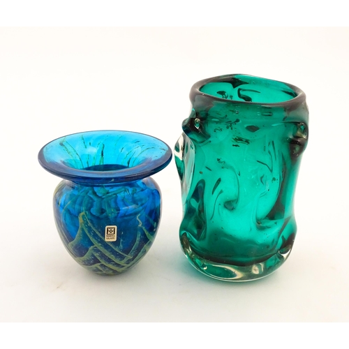 222 - Two art glass vases to include a Whitefriars vase with knobbly detail by Geoffrey Baxter, and a Mdin... 