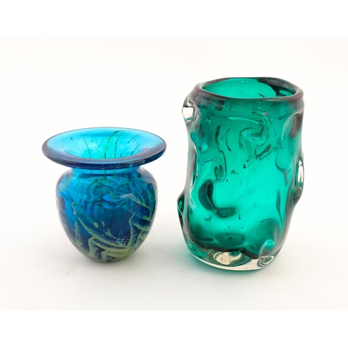 222 - Two art glass vases to include a Whitefriars vase with knobbly detail by Geoffrey Baxter, and a Mdin... 