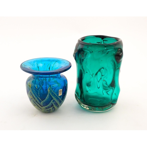 222 - Two art glass vases to include a Whitefriars vase with knobbly detail by Geoffrey Baxter, and a Mdin... 