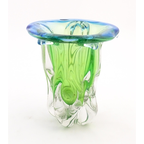 224 - A Bohemian studio glass vase with green and blue detail, in the manner of Josef Hospodka for Chribsk... 