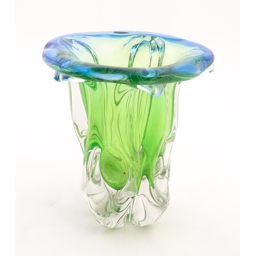 224 - A Bohemian studio glass vase with green and blue detail, in the manner of Josef Hospodka for Chribsk... 