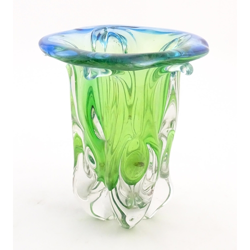 224 - A Bohemian studio glass vase with green and blue detail, in the manner of Josef Hospodka for Chribsk... 