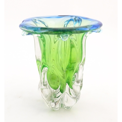 224 - A Bohemian studio glass vase with green and blue detail, in the manner of Josef Hospodka for Chribsk... 