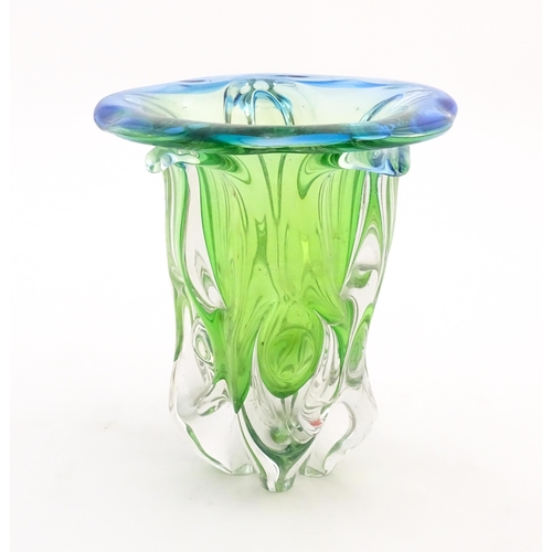 224 - A Bohemian studio glass vase with green and blue detail, in the manner of Josef Hospodka for Chribsk... 