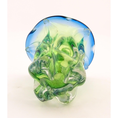 224 - A Bohemian studio glass vase with green and blue detail, in the manner of Josef Hospodka for Chribsk... 