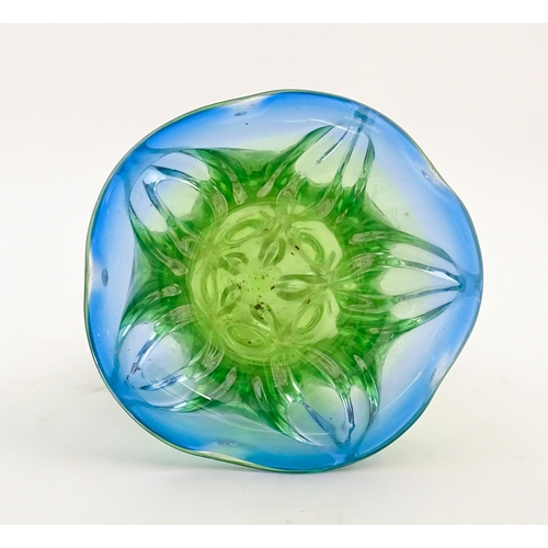 224 - A Bohemian studio glass vase with green and blue detail, in the manner of Josef Hospodka for Chribsk... 