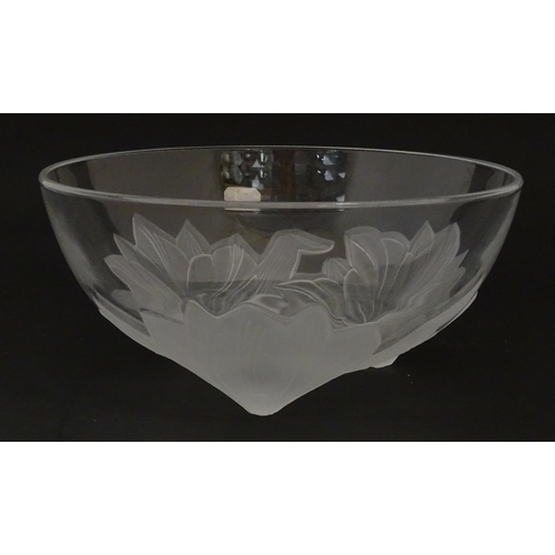 248 - A French glass bowl by J . G . Durand Cristal, France, in the Romance pattern with frosted floral de... 