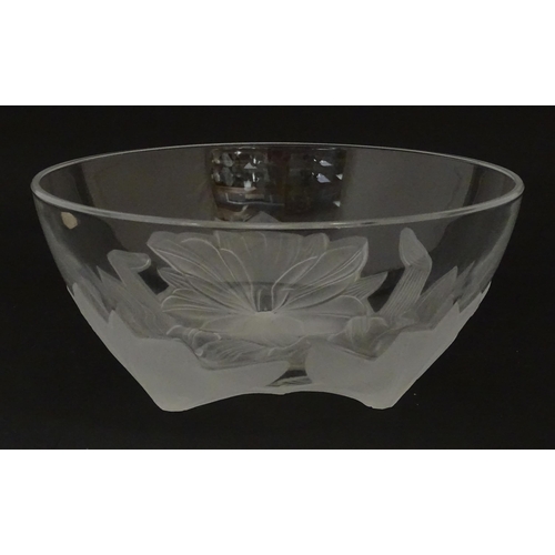 248 - A French glass bowl by J . G . Durand Cristal, France, in the Romance pattern with frosted floral de... 