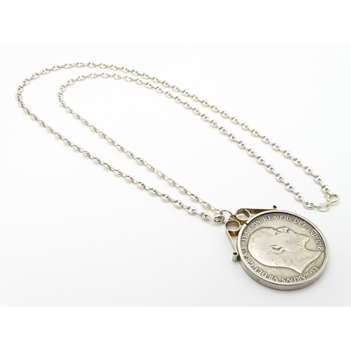 768 - Coin : A 1902 silver crown coin in captive mount on silver chain. Pendant approx. 1 1/2