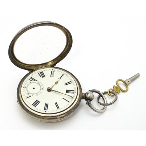 801 - A Victorian silver cased pocket watch hallmarked Birmingham 1885 maker Waltham Watch Co. Together wi... 