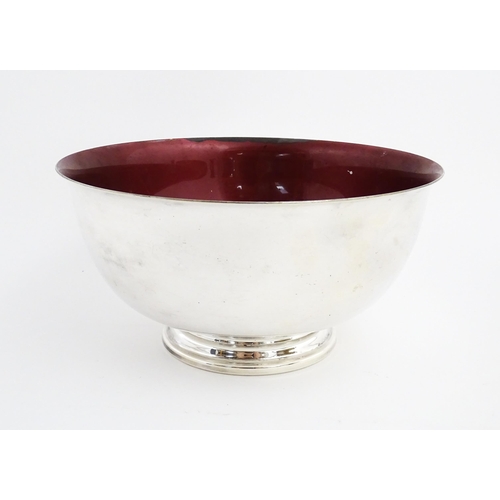 1008 - An American silver plate Reed & Barton footed bowl with dark pink enamel decoration to interior. Mar... 