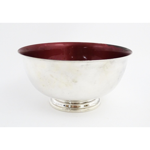 1008 - An American silver plate Reed & Barton footed bowl with dark pink enamel decoration to interior. Mar... 