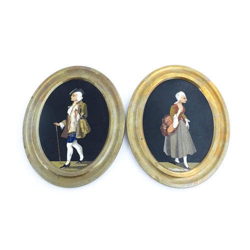 1062 - A pair of 19thC Italian pietra dura oval portrait plaques, each with specimen marble and hardstone i... 