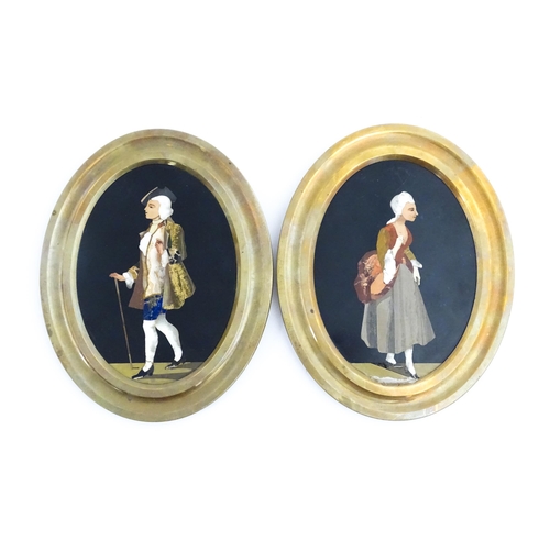 1062 - A pair of 19thC Italian pietra dura oval portrait plaques, each with specimen marble and hardstone i... 