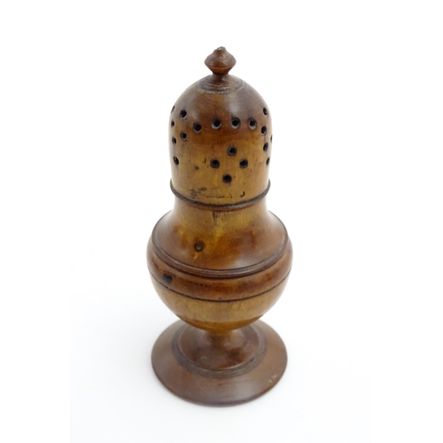 1109 - Treen : A 19thC turned sycamore muffineer / sugar caster. From the A. J. Levi Collection, no. 635, l... 