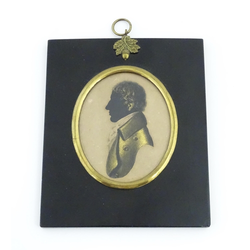 1190 - A 19thC silhouette portrait miniature depicting Charles Lamb, aged 23, with gilt highlights, after R... 