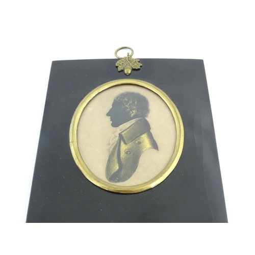 1190 - A 19thC silhouette portrait miniature depicting Charles Lamb, aged 23, with gilt highlights, after R... 