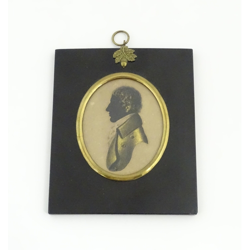 1190 - A 19thC silhouette portrait miniature depicting Charles Lamb, aged 23, with gilt highlights, after R... 