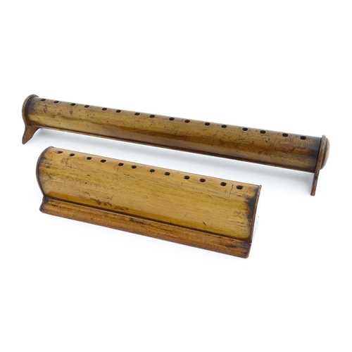 1201 - Two turned wooden stands, each with holes to top. Possibly for incense sticks. Largest approx. 19 1/... 