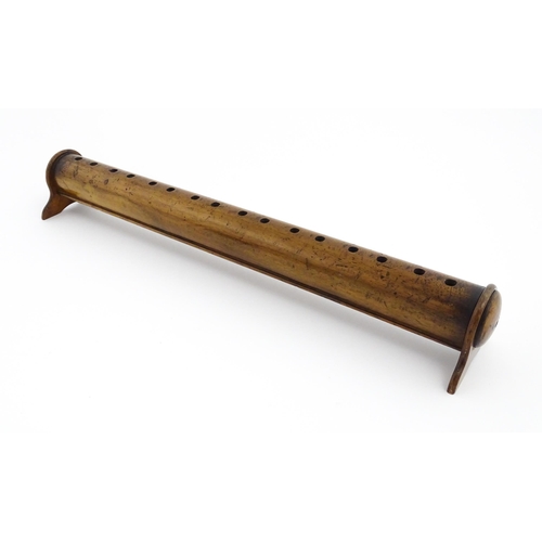 1201 - Two turned wooden stands, each with holes to top. Possibly for incense sticks. Largest approx. 19 1/... 