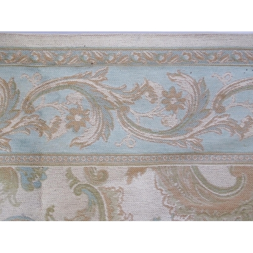 1360 - Carpet / Rug : A Laura Ashley rug, the cream ground with pale blue and beige floral and acanthus det... 