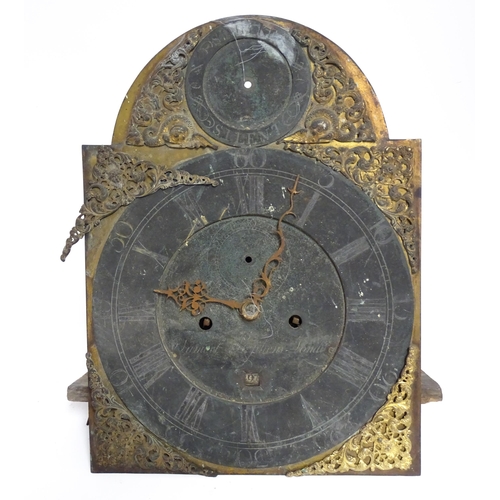 1393 - An early 18thC 8 day brass faced longcase clock movement by Samuel Stephens, London. Together with 2... 