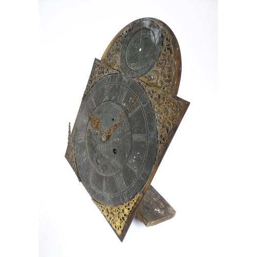 1393 - An early 18thC 8 day brass faced longcase clock movement by Samuel Stephens, London. Together with 2... 