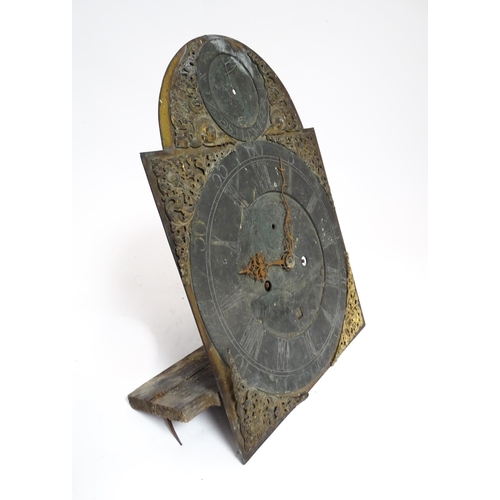 1393 - An early 18thC 8 day brass faced longcase clock movement by Samuel Stephens, London. Together with 2... 