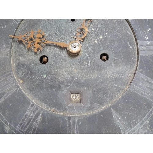 1393 - An early 18thC 8 day brass faced longcase clock movement by Samuel Stephens, London. Together with 2... 