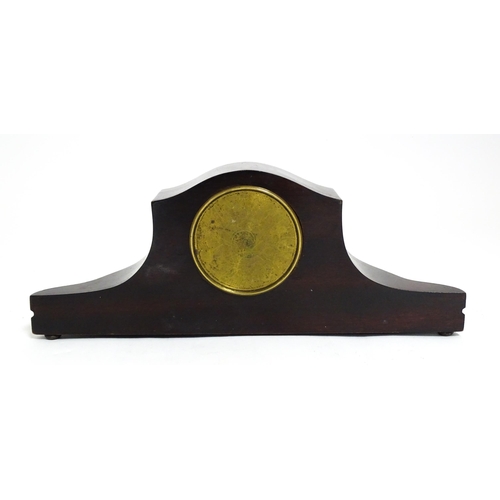 1406 - A French mahogany cased mantle clock with silvered dial with Arabic numerals and Japy Freres movemen... 