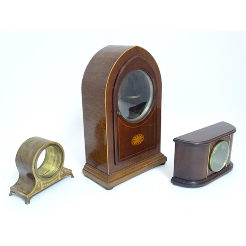 1416 - Three various mantle clock cases, to include on of lancet shape. Approx 15 1/2