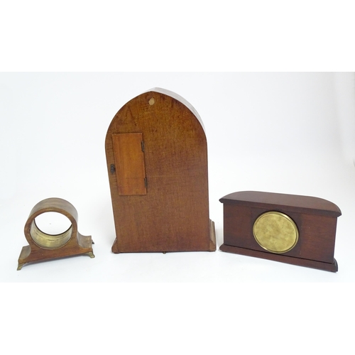 1416 - Three various mantle clock cases, to include on of lancet shape. Approx 15 1/2