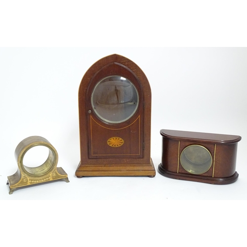 1416 - Three various mantle clock cases, to include on of lancet shape. Approx 15 1/2