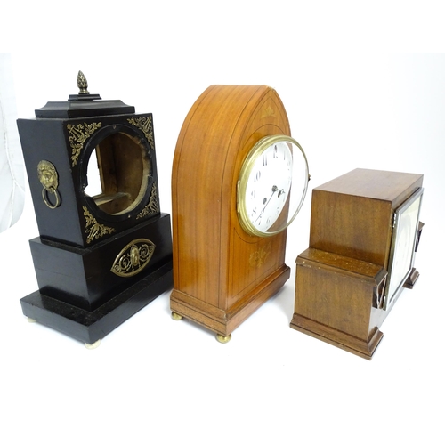 1417 - Three assorted mantel clocks to include one of lancet form. Largest approx. 15 1/2