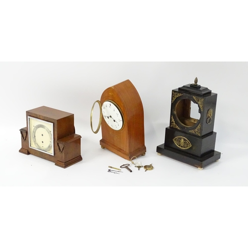 1417 - Three assorted mantel clocks to include one of lancet form. Largest approx. 15 1/2