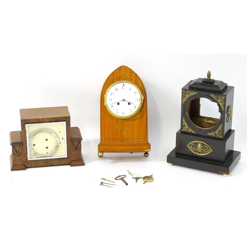 1417 - Three assorted mantel clocks to include one of lancet form. Largest approx. 15 1/2