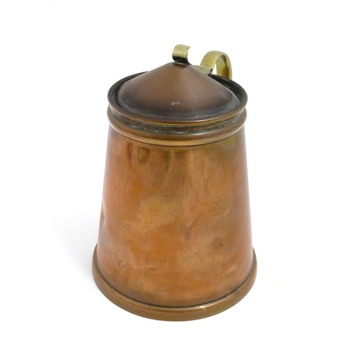 1000 - WAS Benson: An Arts & Crafts copper and brass insulated hot water jug. Marked under W. A. S. Benson.... 