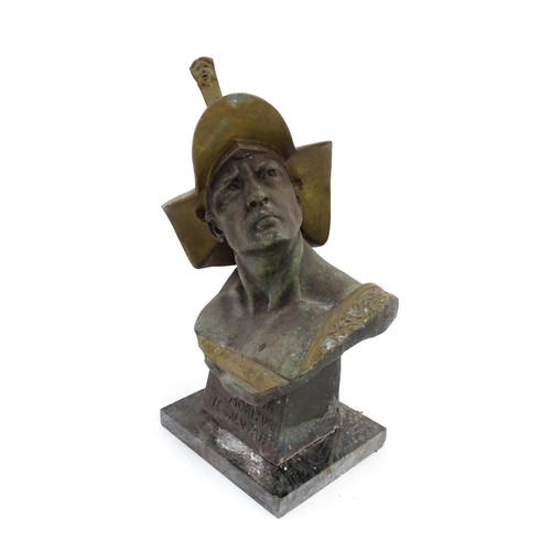 1003 - An early 20thC Italian cast bust after Richard Aurili depicting a Gladiator, titled to base Ave Caes... 