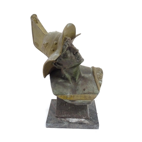 1003 - An early 20thC Italian cast bust after Richard Aurili depicting a Gladiator, titled to base Ave Caes... 