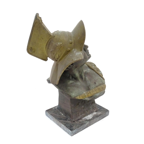 1003 - An early 20thC Italian cast bust after Richard Aurili depicting a Gladiator, titled to base Ave Caes... 