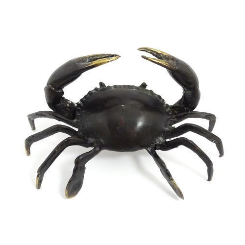 1013 - A Cornish brass sculpture modelled as a crab by Martyn Dempsey, marked with initials MD under. Appro... 