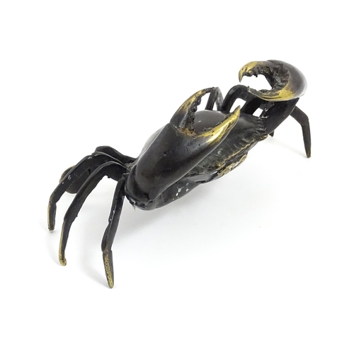 1013 - A Cornish brass sculpture modelled as a crab by Martyn Dempsey, marked with initials MD under. Appro... 