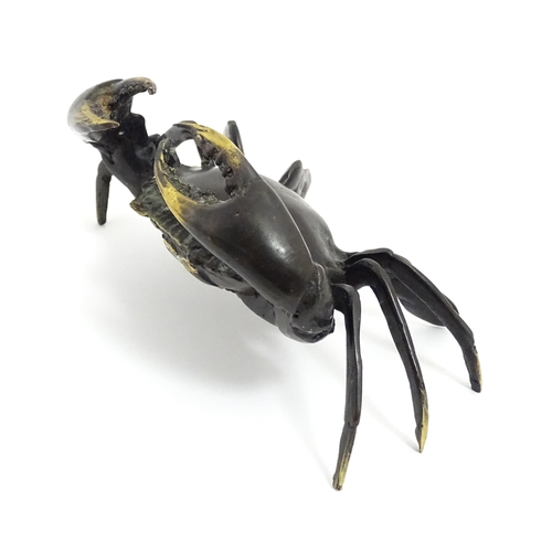 1013 - A Cornish brass sculpture modelled as a crab by Martyn Dempsey, marked with initials MD under. Appro... 