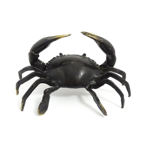 1013 - A Cornish brass sculpture modelled as a crab by Martyn Dempsey, marked with initials MD under. Appro... 