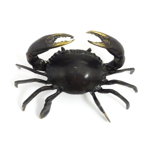 1013 - A Cornish brass sculpture modelled as a crab by Martyn Dempsey, marked with initials MD under. Appro... 