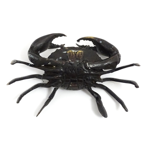 1013 - A Cornish brass sculpture modelled as a crab by Martyn Dempsey, marked with initials MD under. Appro... 