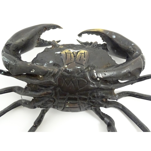 1013 - A Cornish brass sculpture modelled as a crab by Martyn Dempsey, marked with initials MD under. Appro... 