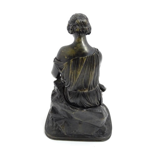 1022 - A 19thC cast sculpture modelled a seated Classical lady on a naturalistic base. Approx. 12 1/4