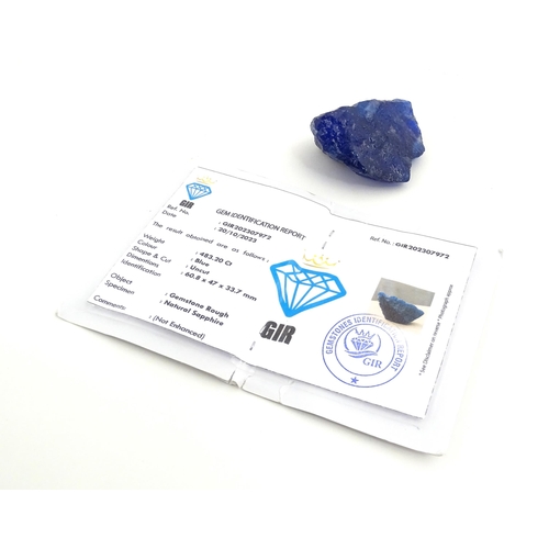 1067 - Natural History / Geology Interest: A raw / rough uncut natural sapphire. With identification report... 