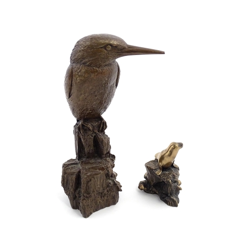 1074 - Two 20thC bronzed resin sculptures after Brian Elton comprising Kingfisher, and Seal. Both with cast... 